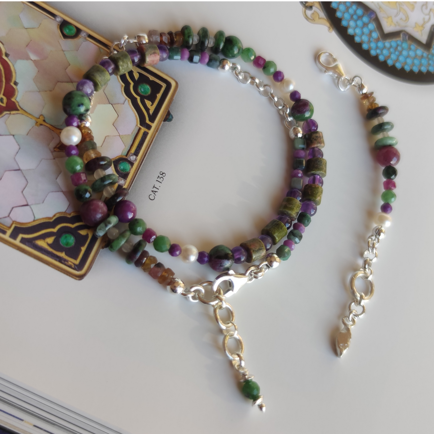 ST27 - Bracciale doppio/collana in argento 925 e pietre naturali