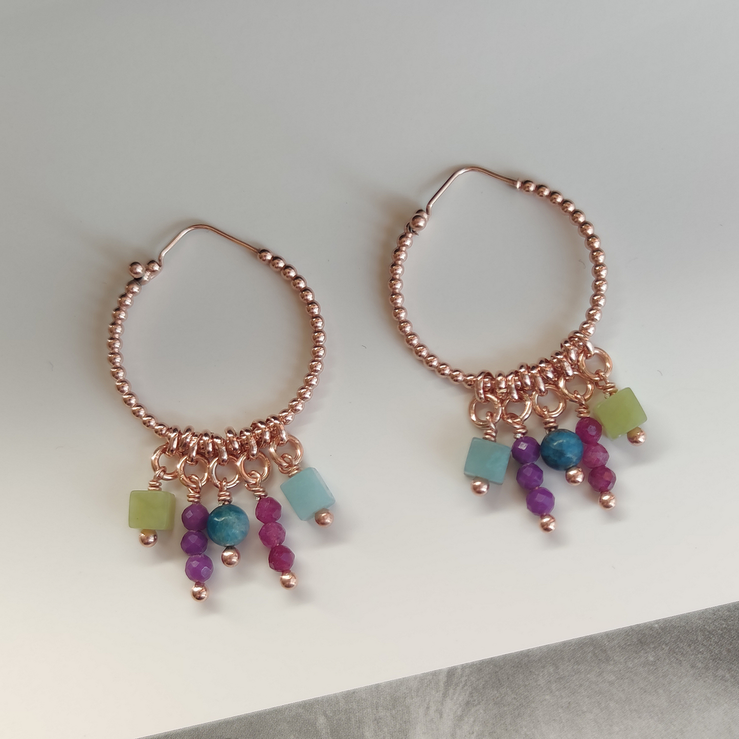 ST44 - Orecchini in argento 925 placcato oro rosa con pietre naturali