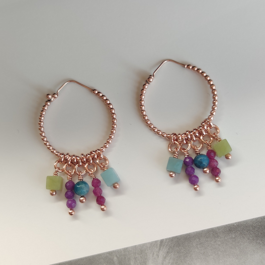 ST44 - Orecchini in argento 925 placcato oro rosa con pietre naturali