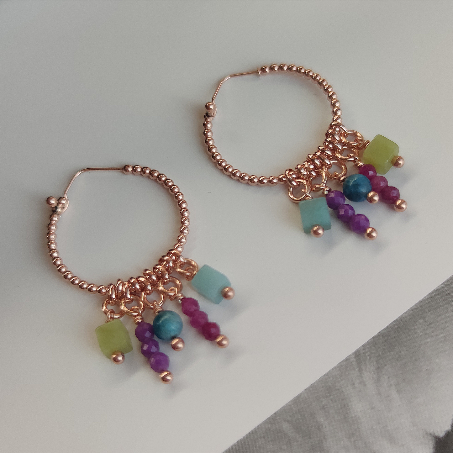 ST44 - Orecchini in argento 925 placcato oro rosa con pietre naturali