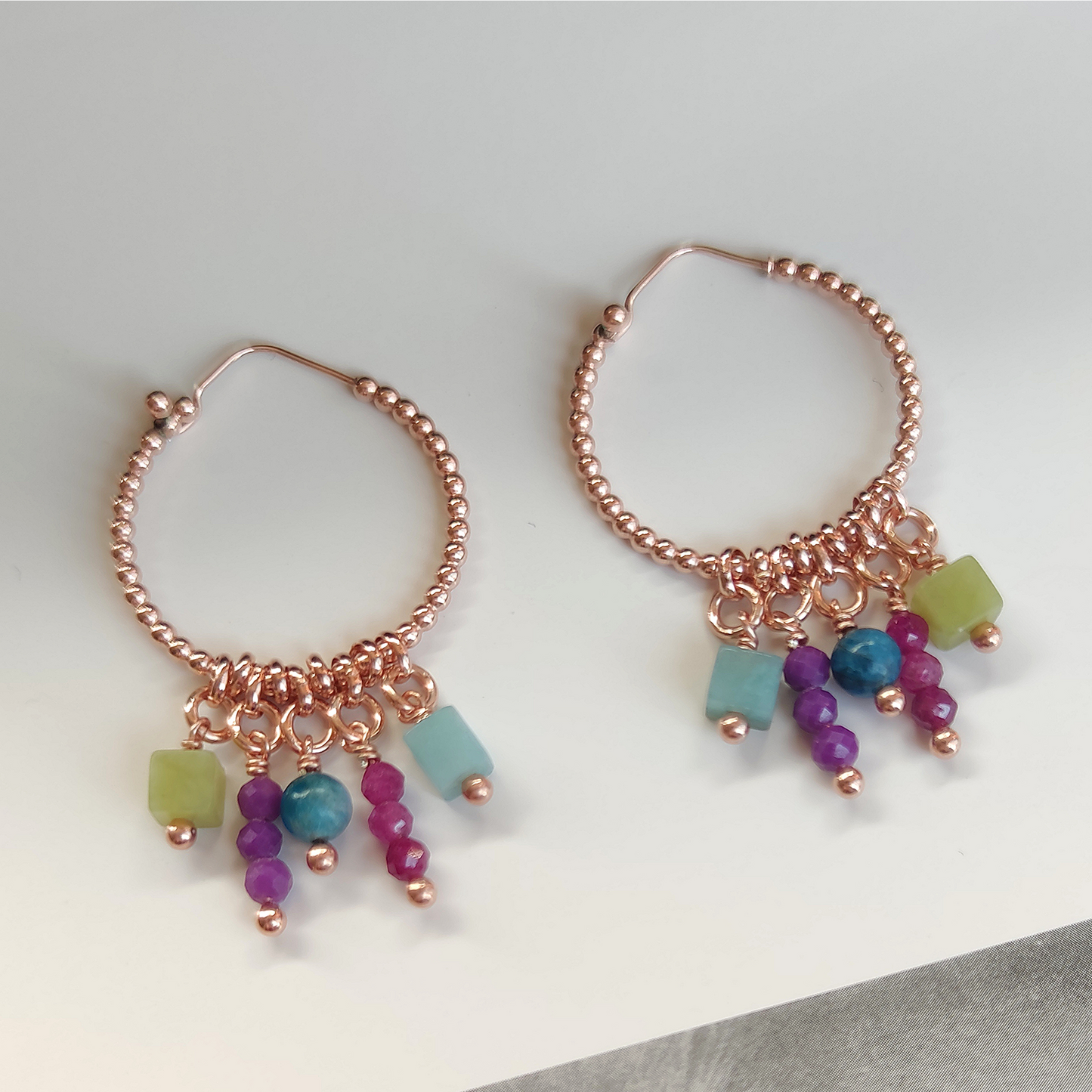 ST44 - Orecchini in argento 925 placcato oro rosa con pietre naturali