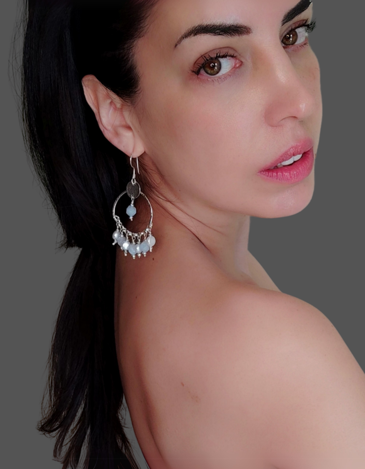 ST20 - Orecchini con perle d'acqua dolce e acquamarina