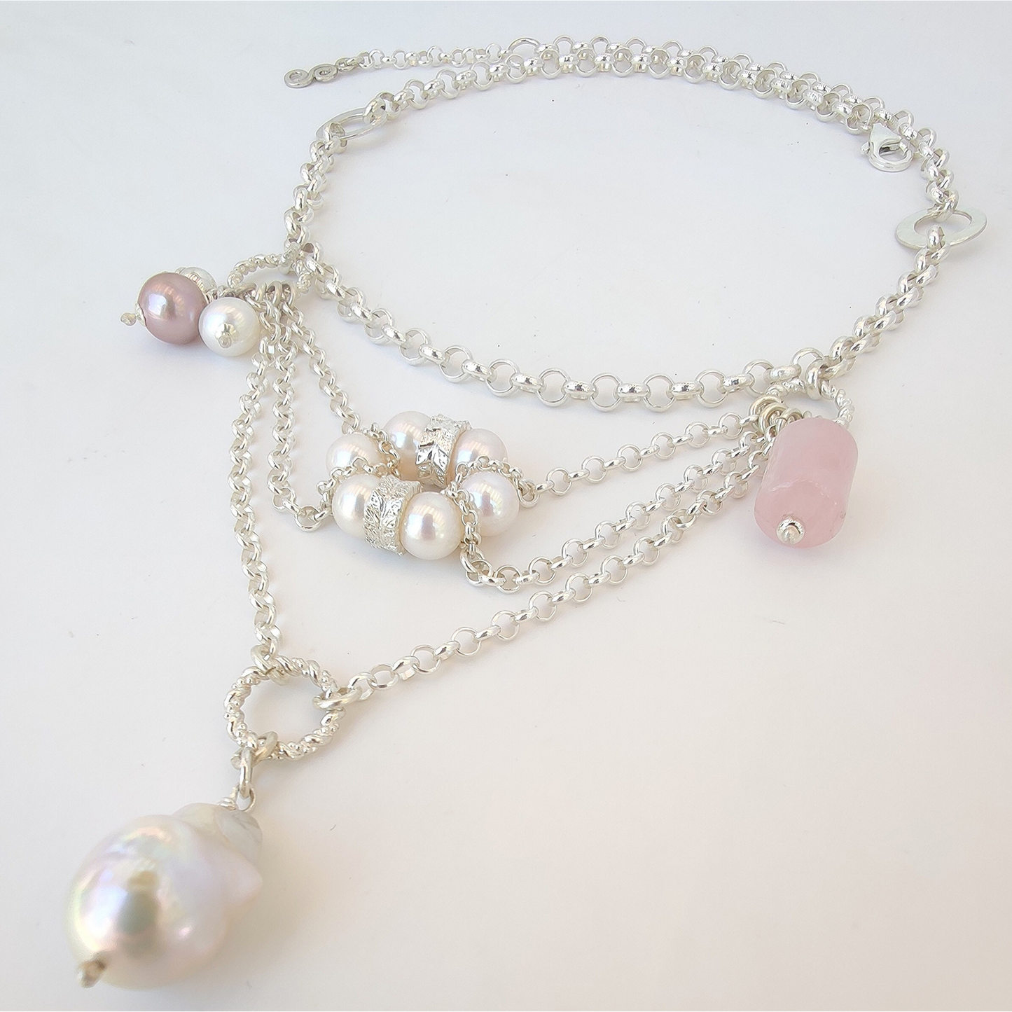 ST71 - Collana in argento con pietre e perle naturali