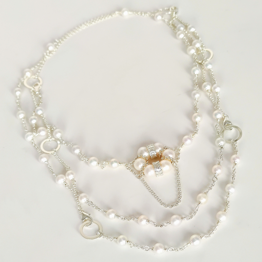 ST005 - Collana componibile in argento 925 con perle naturali d'acqua dolce.
