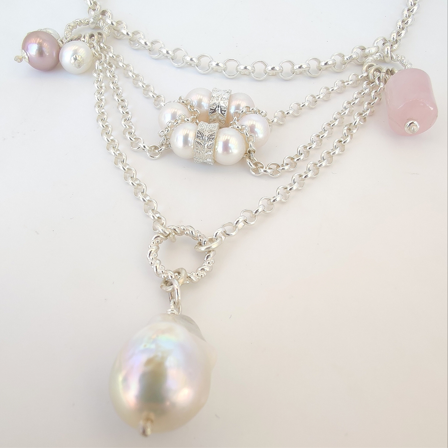 ST71 - Collana in argento con pietre e perle naturali