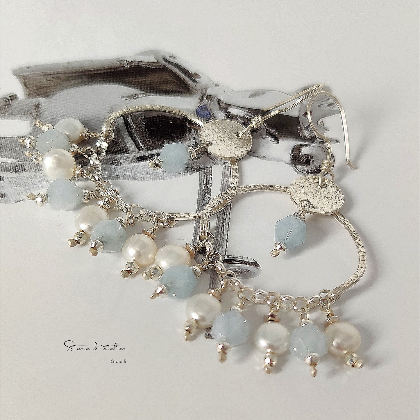 ST20 - Orecchini con perle d'acqua dolce e acquamarina