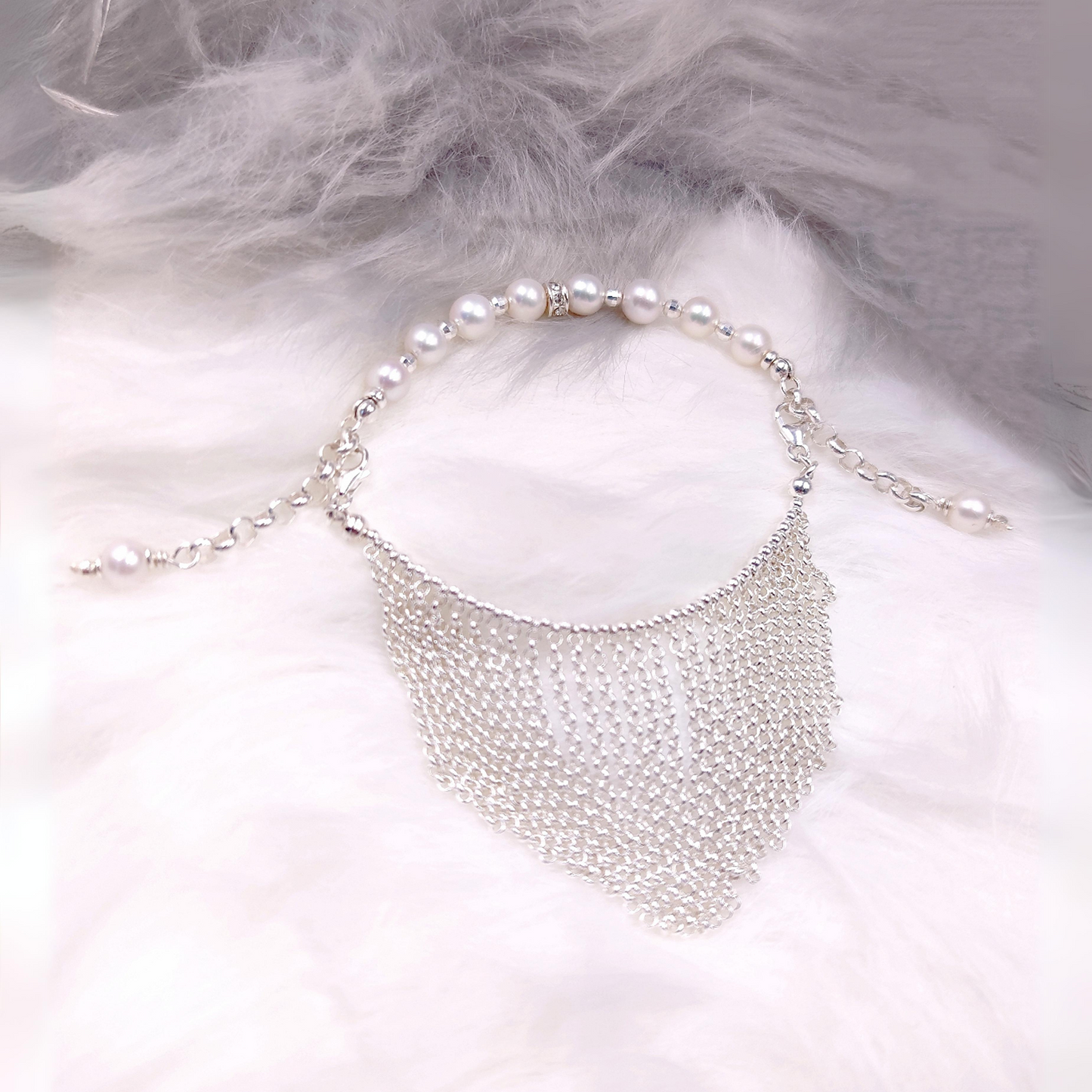 ST61 - Bracciale in argento 925 con perle naturali e zirconi