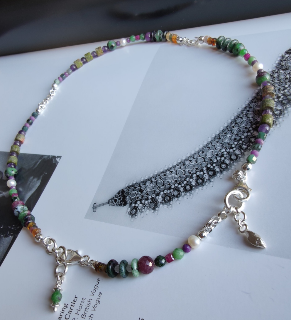 ST27 - Bracciale doppio/collana in argento 925 e pietre naturali