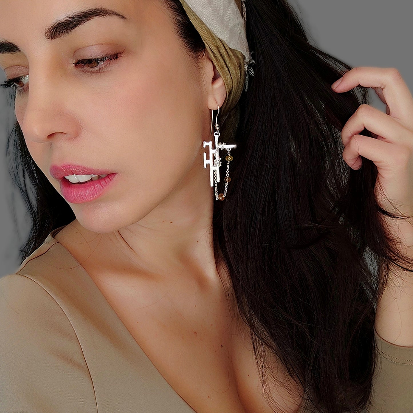 ST54 - Orecchini in argento 925 con pietre naturali in tormalina