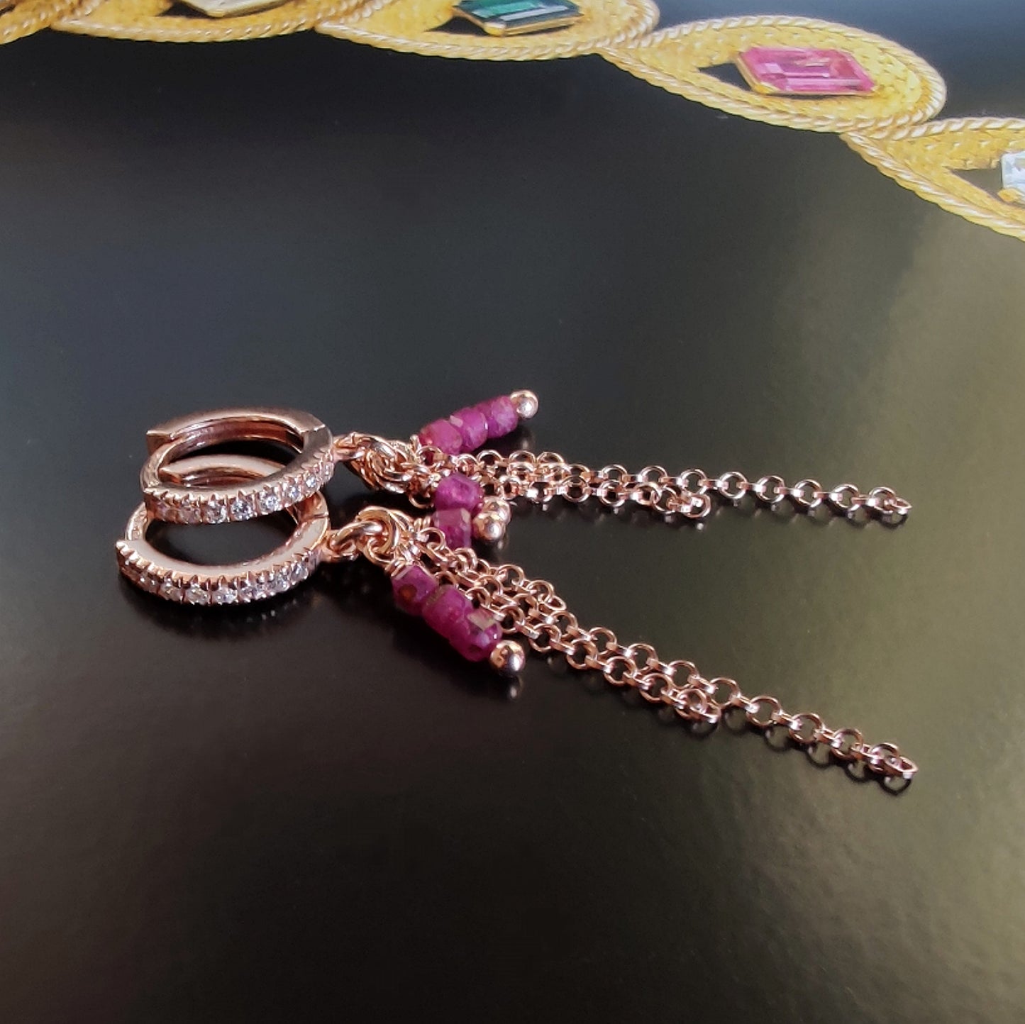 ST40 - Orecchini in argento 925 placcato oro rosa 18k con pietre naturali