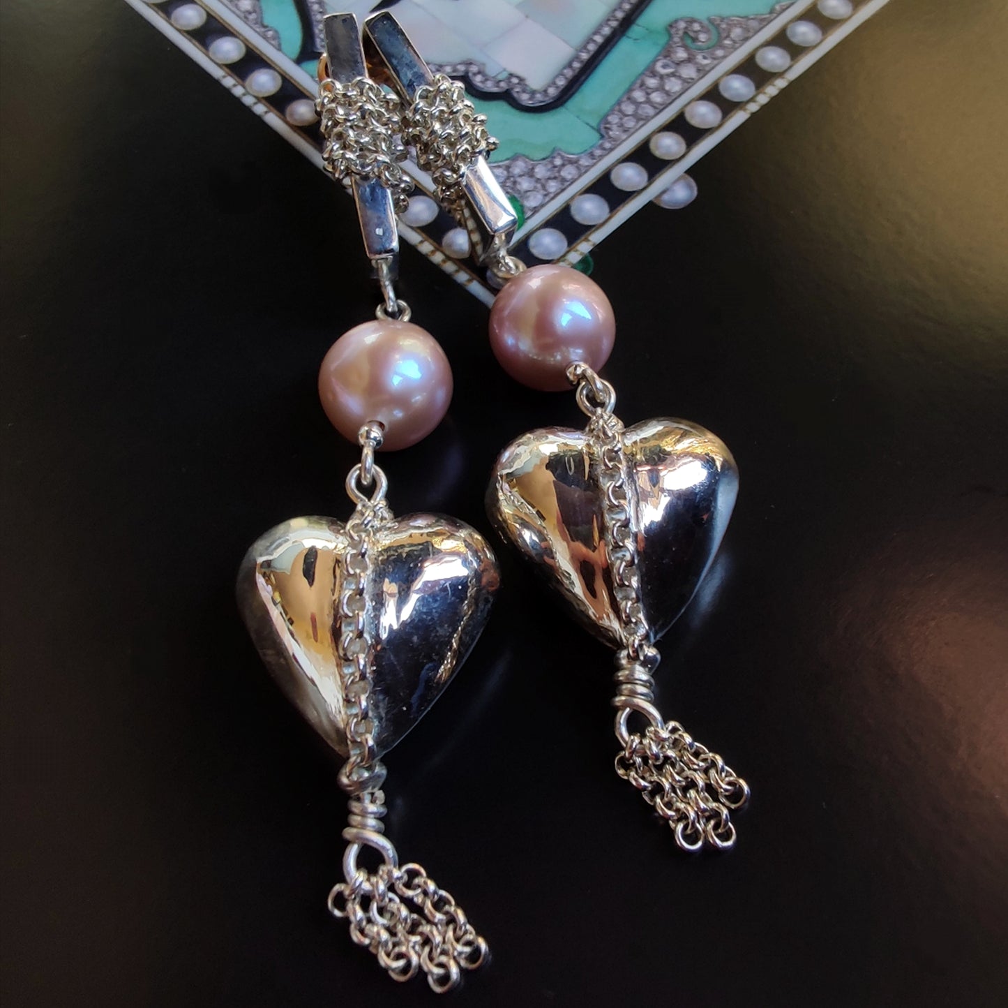 ST92 Orecchini in argento 925 con perle d'acqua dolce color rosa antico