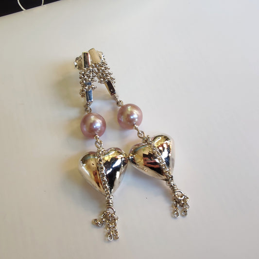 ST57 - Orecchini in argento 925  con perle d'acqua dolce color rosa antico