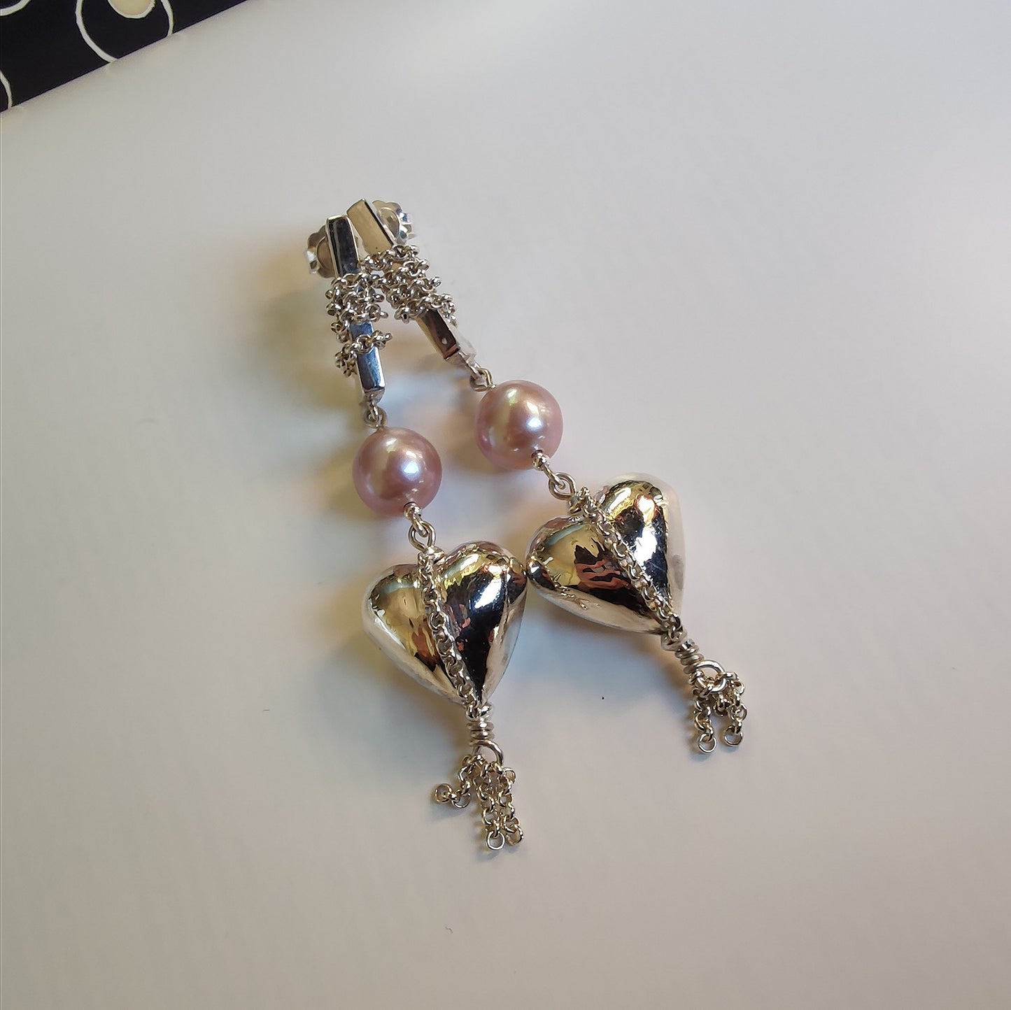 ST92 Orecchini in argento 925 con perle d'acqua dolce color rosa antico