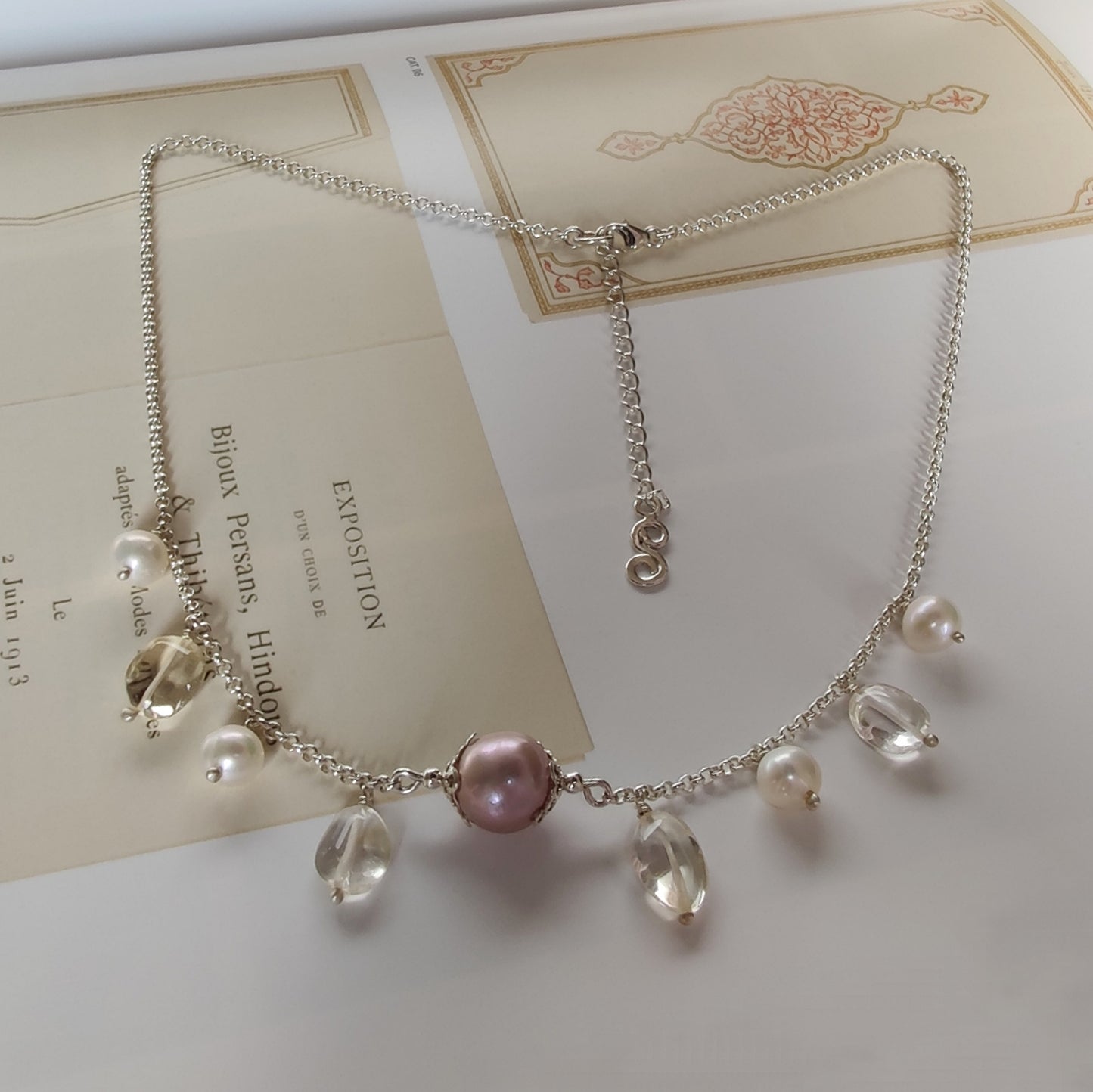 ST75 - Collana chandelier con perla d'acqua dolce e cristalli