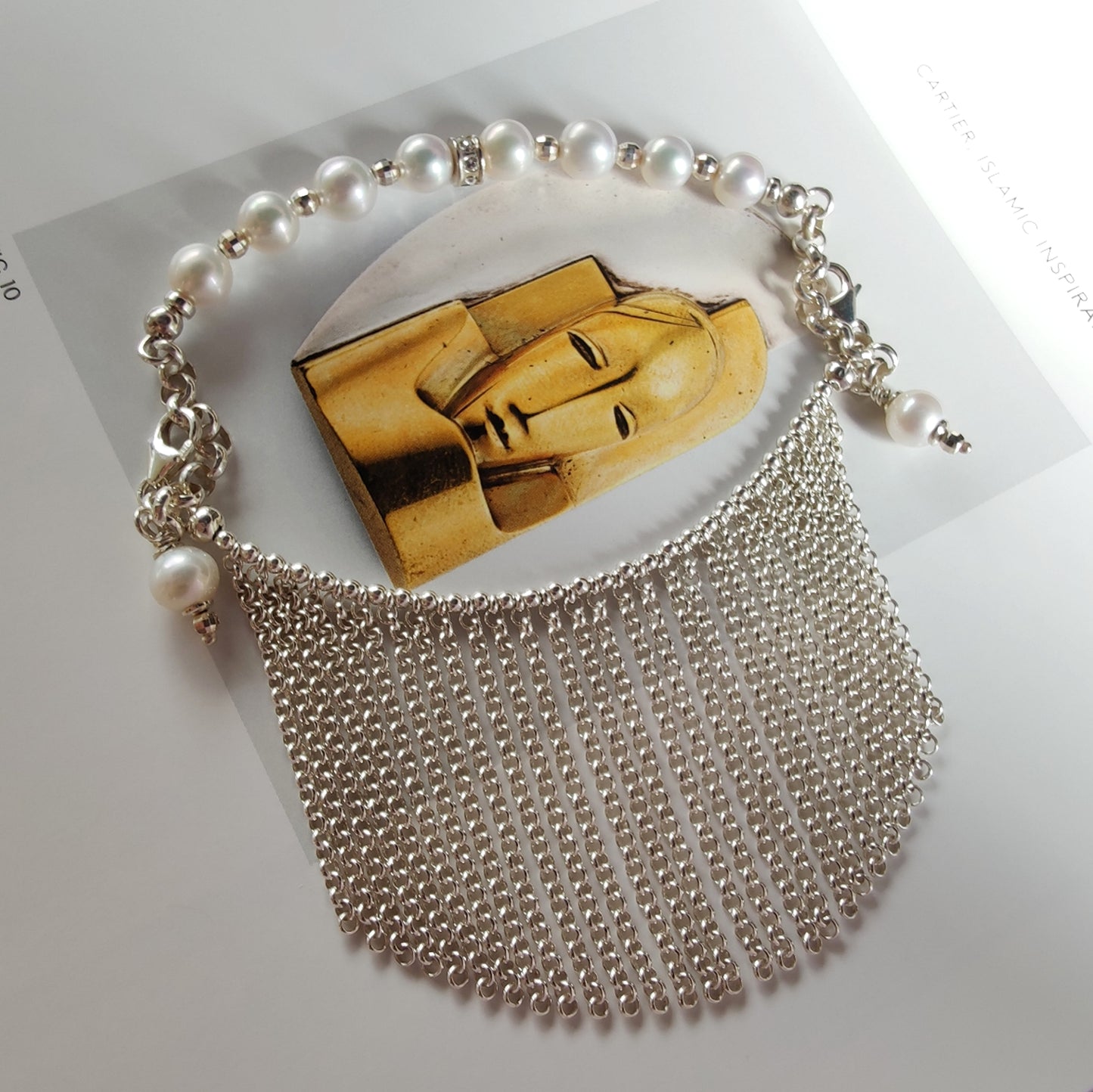 ST61 - Bracciale in argento 925 con perle naturali e zirconi