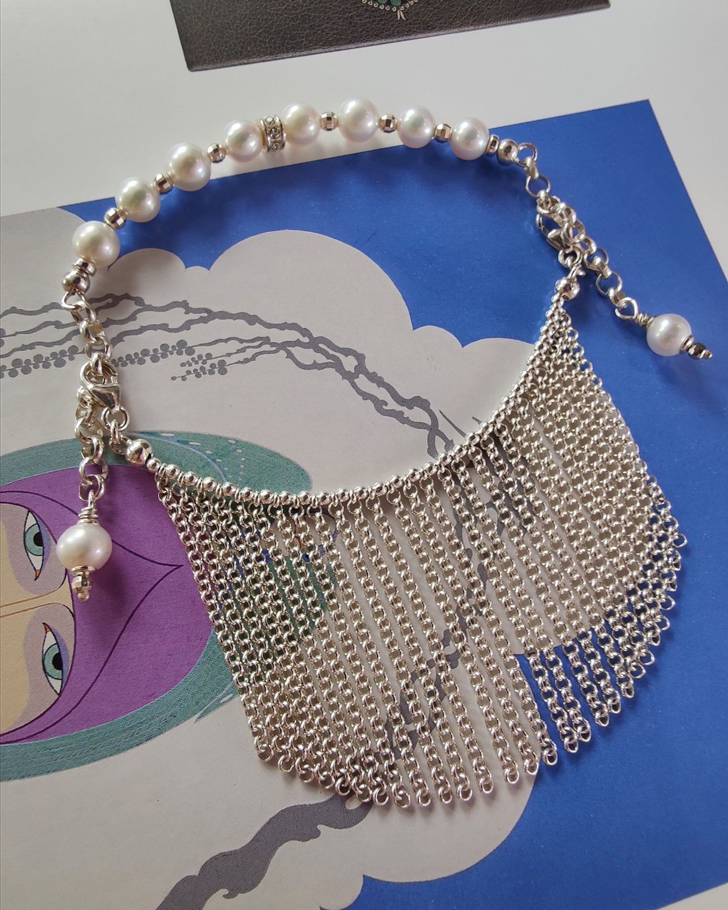 ST61 - Bracciale in argento 925 con perle naturali e zirconi