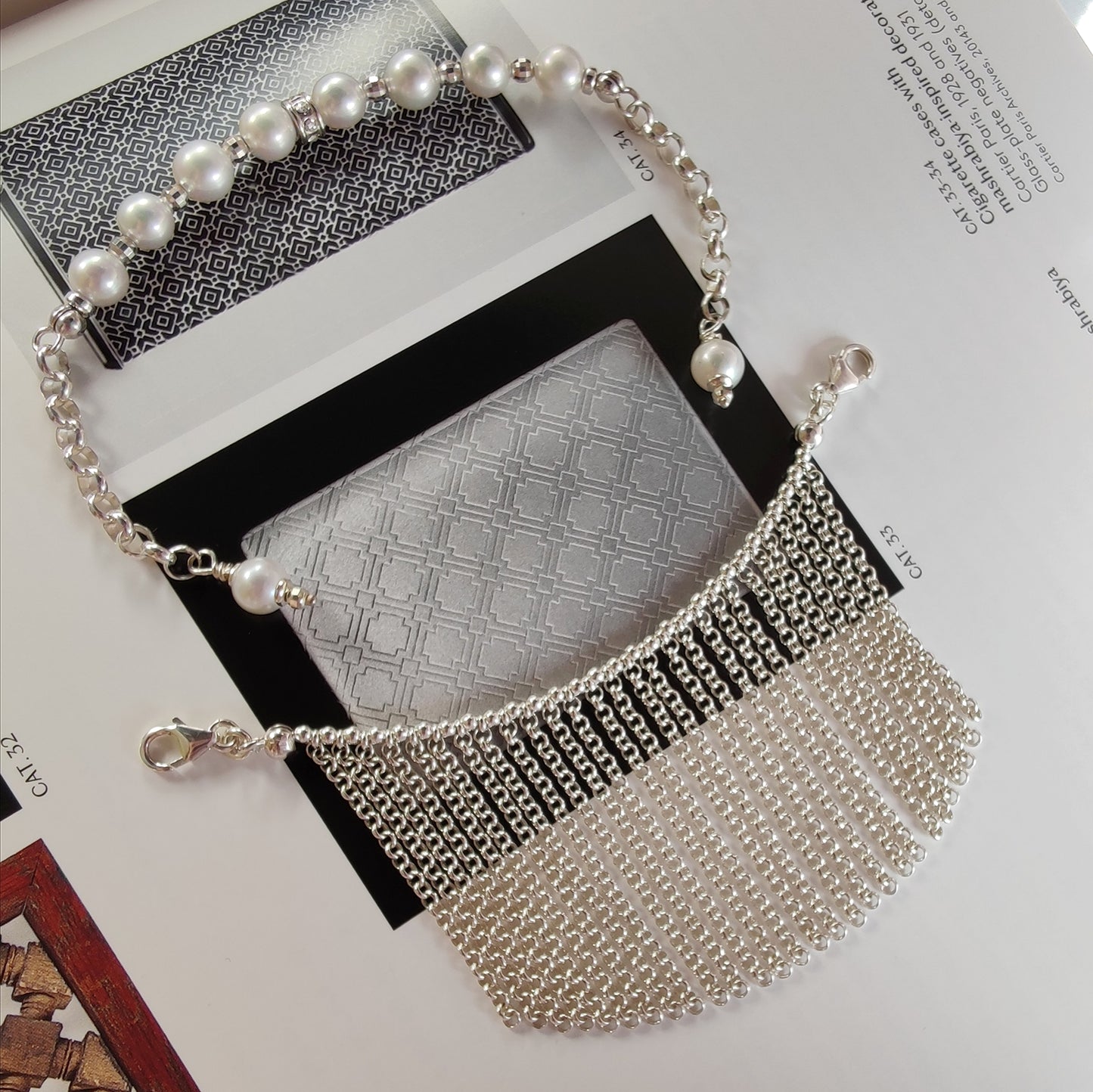 ST61 - Bracciale in argento 925 con perle naturali e zirconi