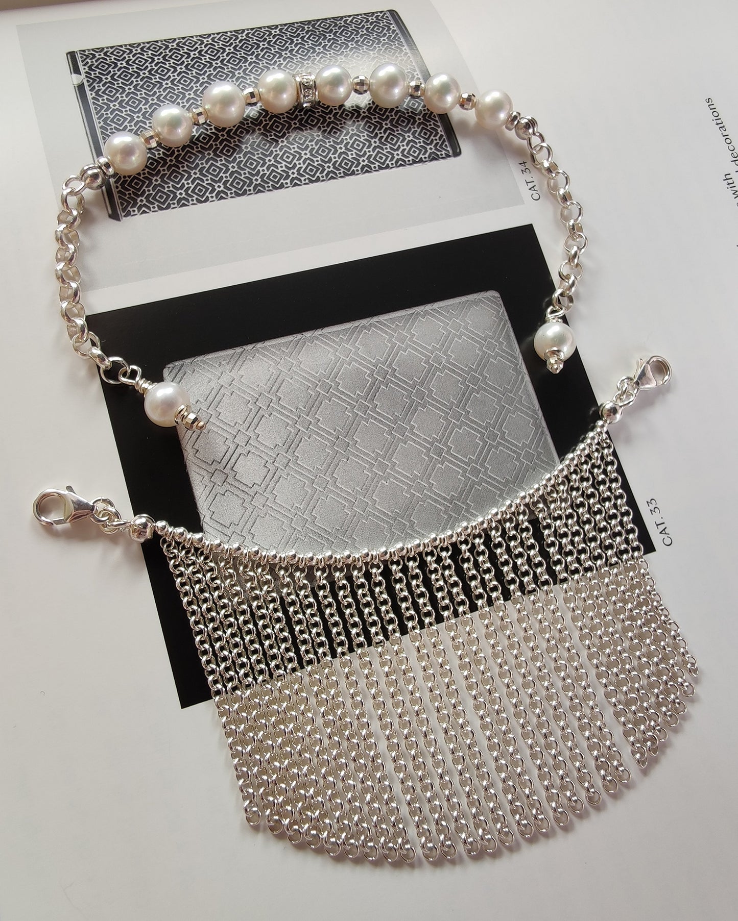 ST61 - Bracciale in argento 925 con perle naturali e zirconi