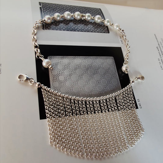 ST61 - Bracciale in argento 925 con perle naturali e zirconi