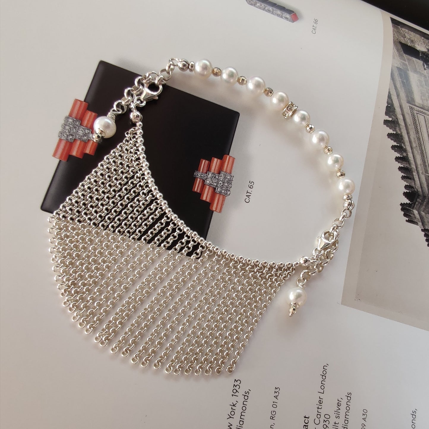 ST61 - Bracciale in argento 925 con perle naturali e zirconi