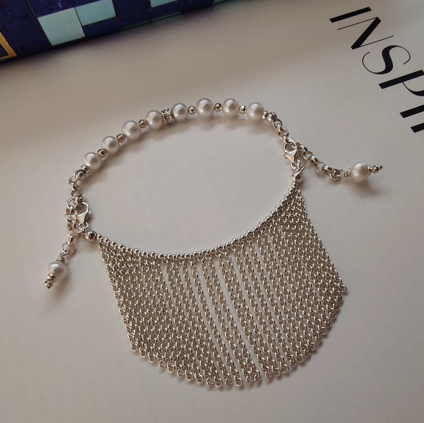 ST61 - Bracciale in argento 925 con perle naturali e zirconi