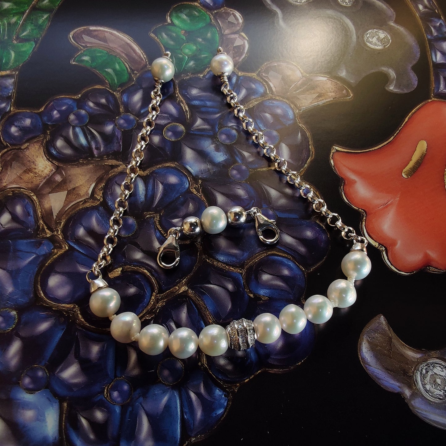 ST80 - Bracciale di perle in argento 925 e zirconi