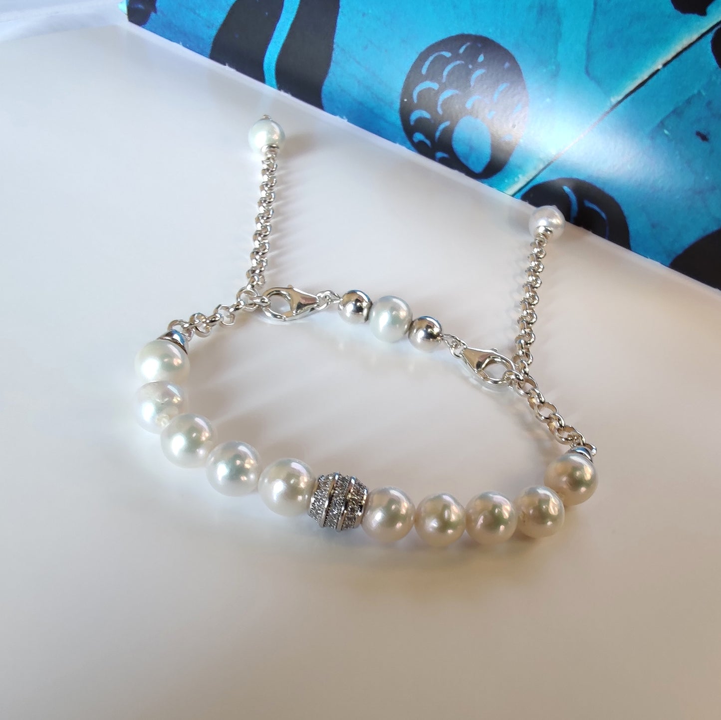 ST80 - Bracciale di perle in argento 925 e zirconi
