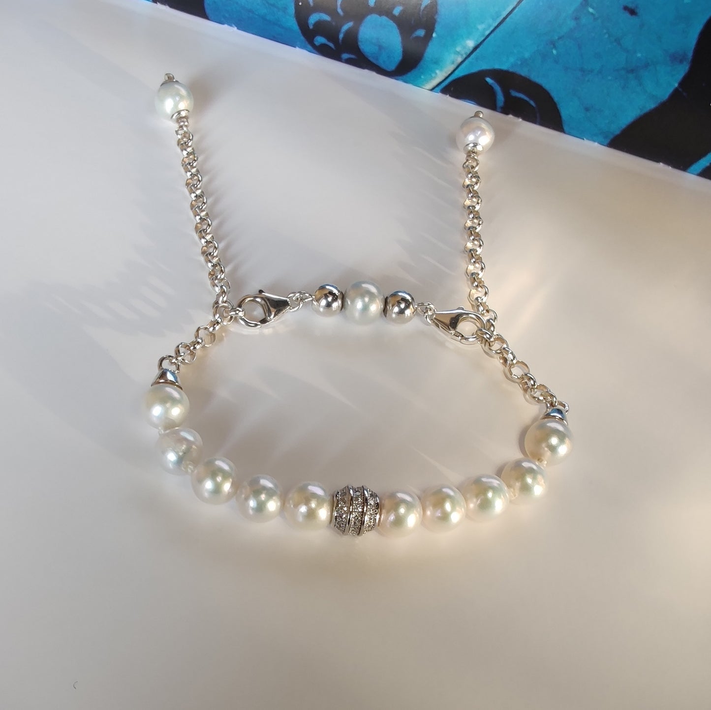 ST80 - Bracciale di perle in argento 925 e zirconi
