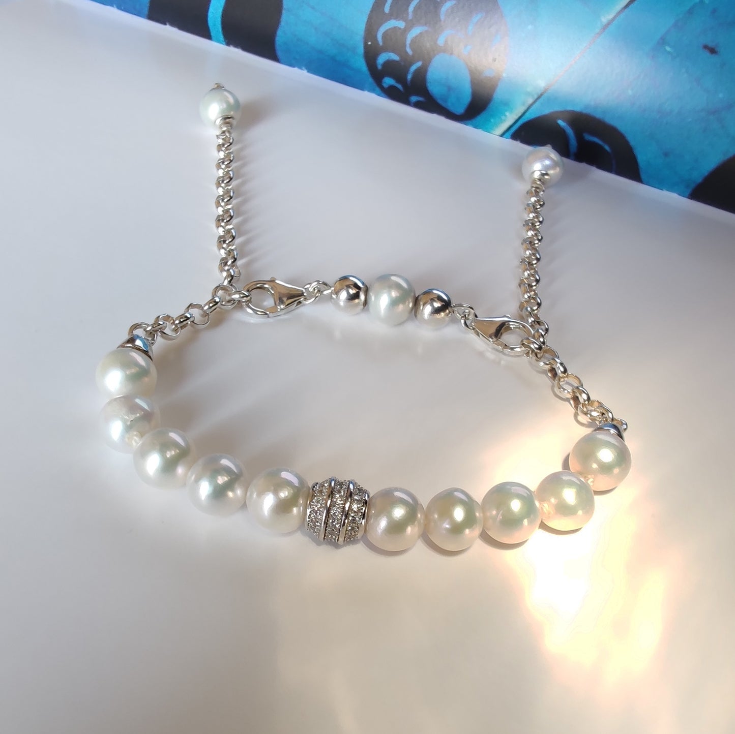 ST80 - Bracciale di perle in argento 925 e zirconi