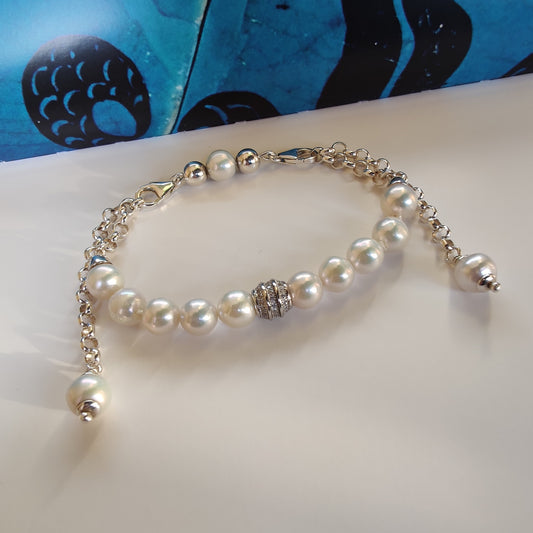 ST80 - Bracciale di perle in argento 925 e zirconi
