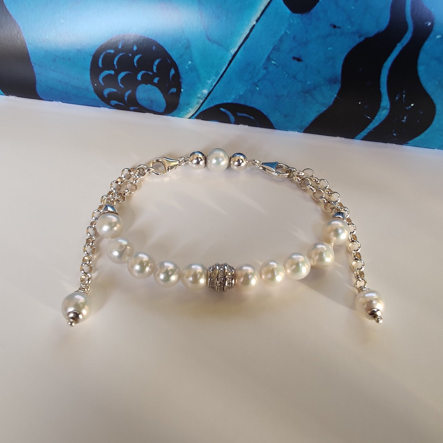 ST80 - Bracciale di perle in argento 925 e zirconi