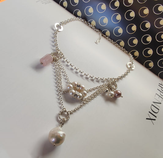 ST71 - Collana in argento con pietre e perle naturali