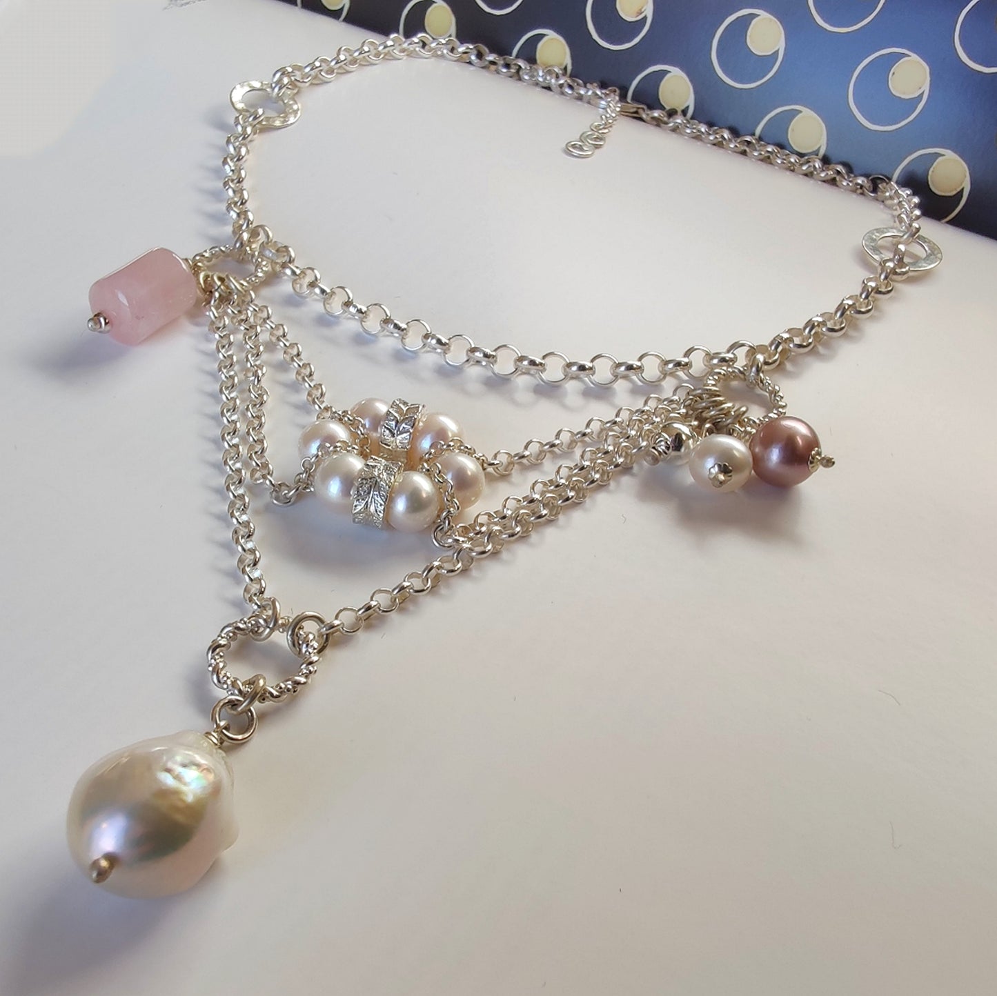 ST71 - Collana in argento con pietre e perle naturali