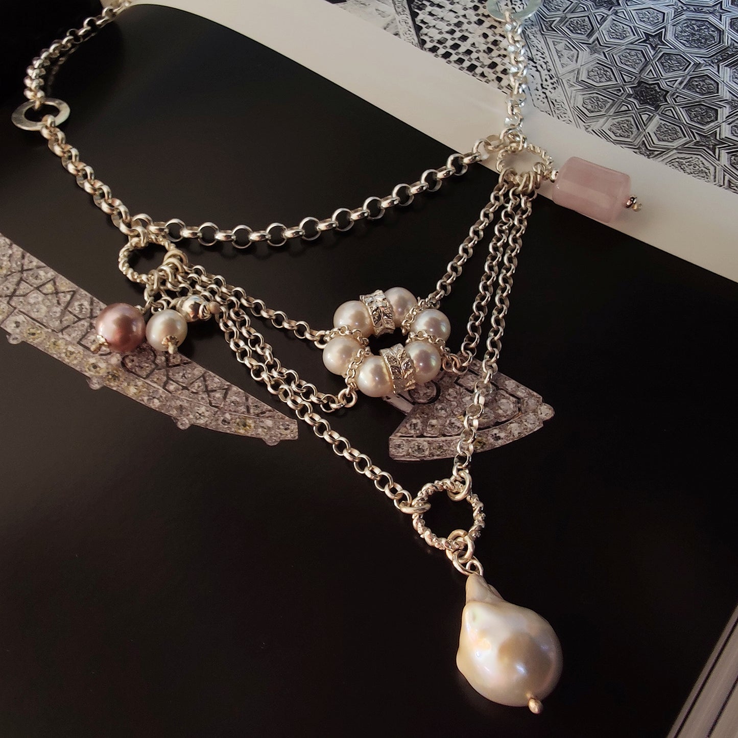 ST71 - Collana in argento con pietre e perle naturali