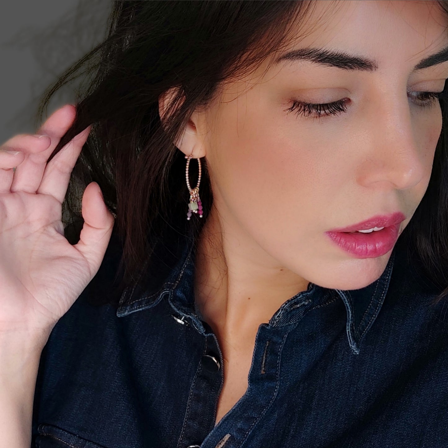 ST44 - Orecchini in argento 925 placcato oro rosa con pietre naturali