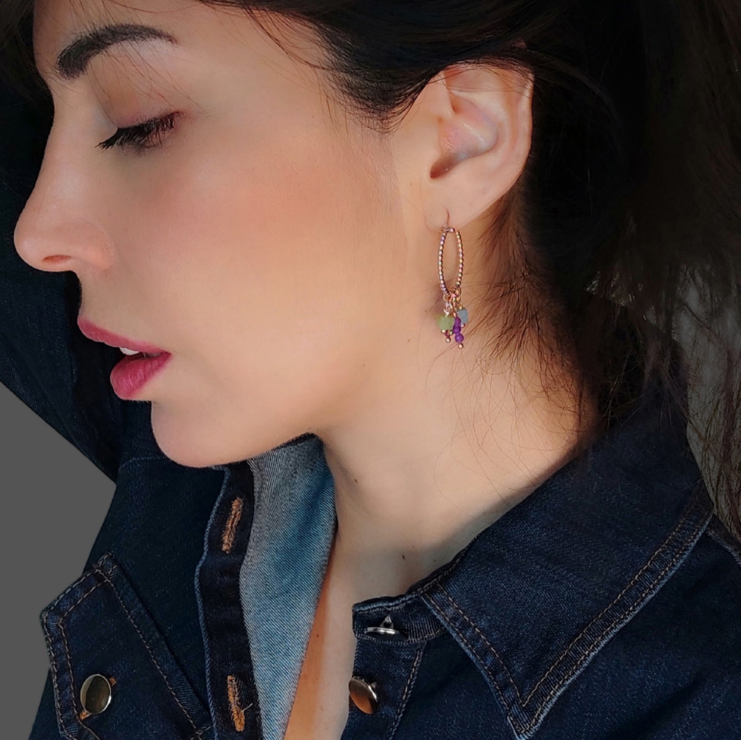 ST44 - Orecchini in argento 925 placcato oro rosa con pietre naturali