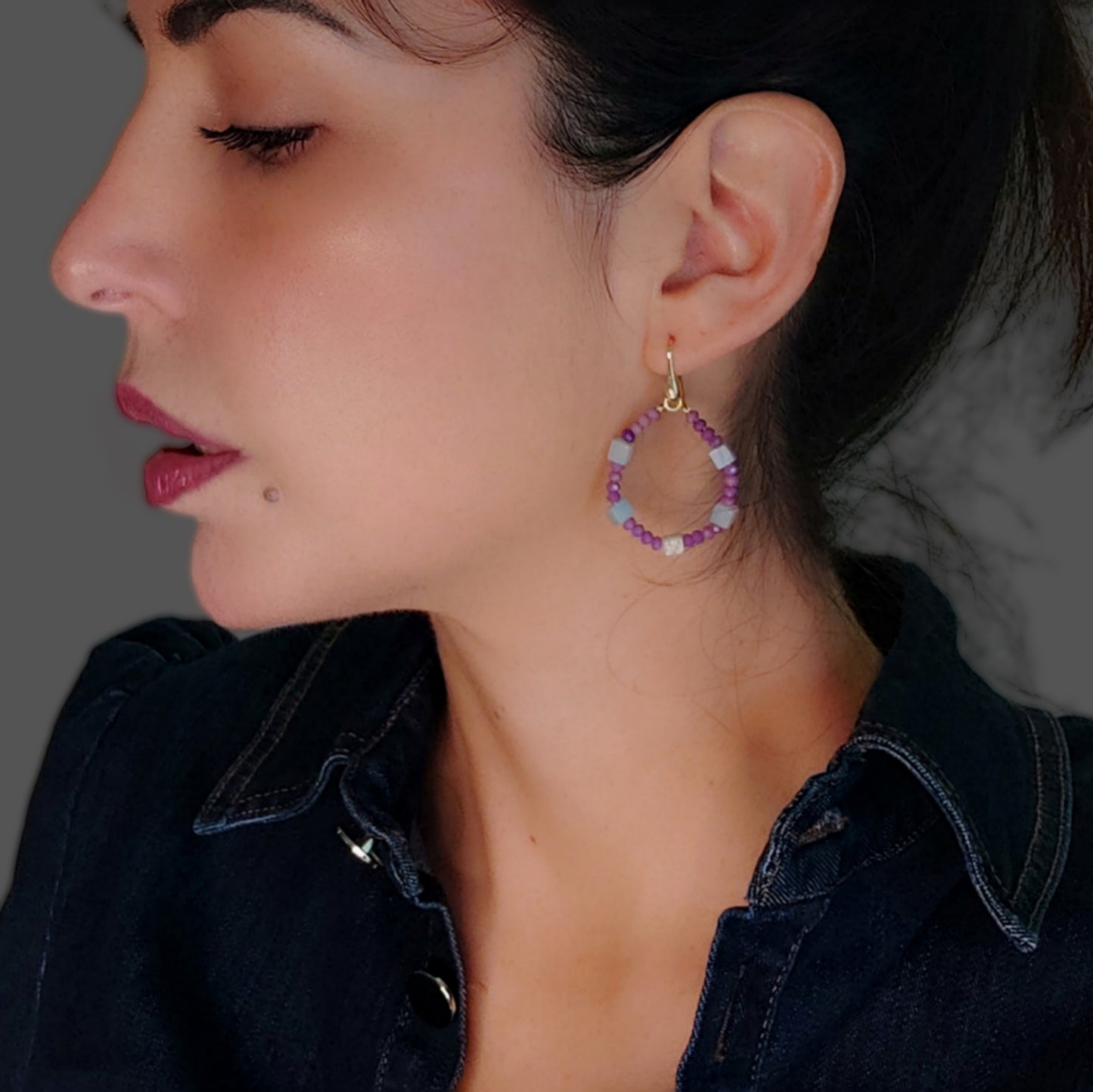 ST47 - Orecchini in argento 925 placcato oro giallo 18k con pietre naturali