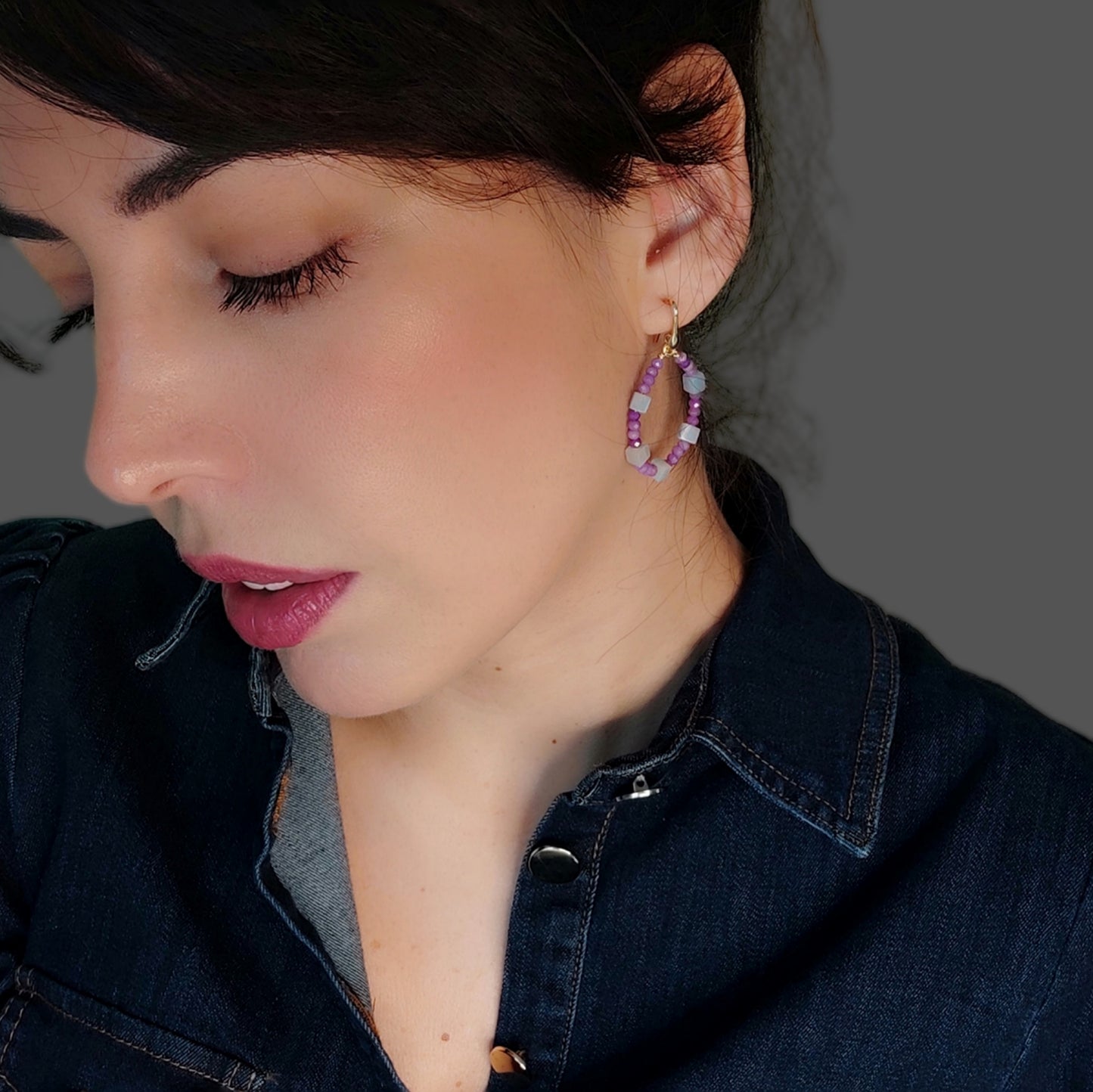 ST47 - Orecchini in argento 925 placcato oro giallo 18k con pietre naturali