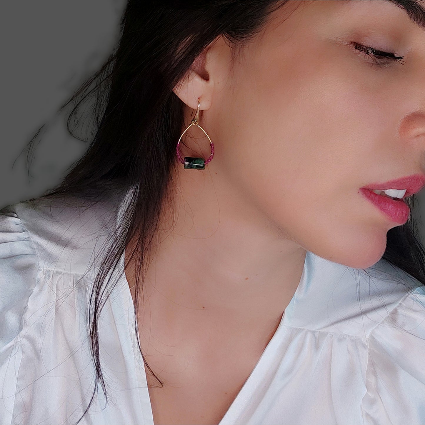 ST46 - Orecchini in argento placcato oro rosa 18k con pietre naturali