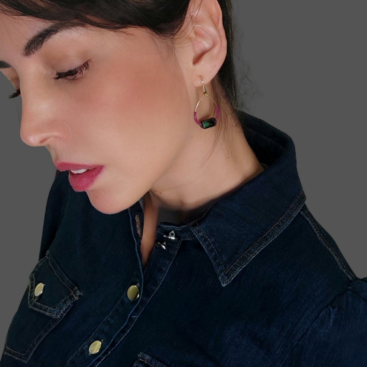 ST46 - Orecchini in argento placcato oro rosa 18k con pietre naturali