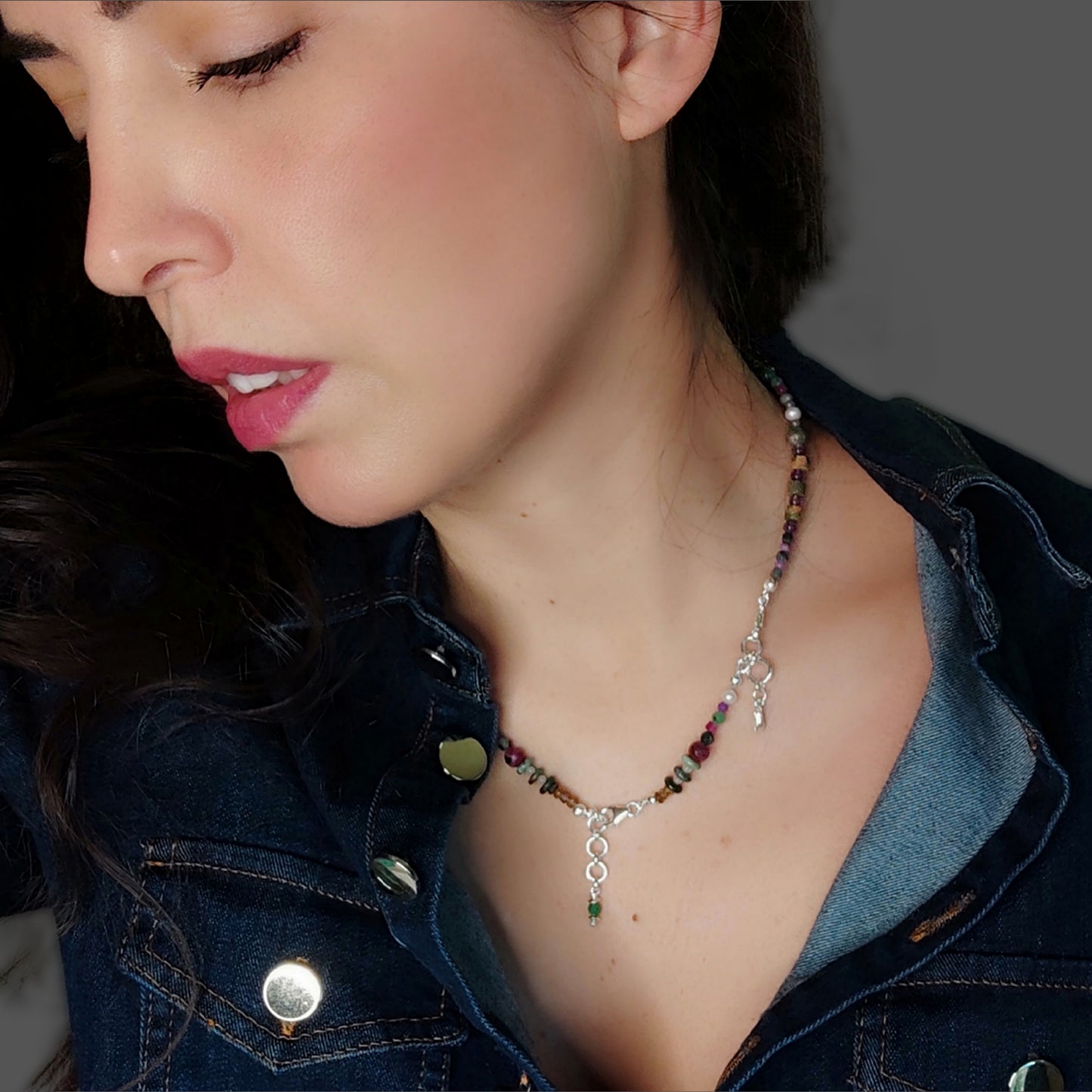 ST27 - Bracciale doppio/collana in argento 925 e pietre naturali