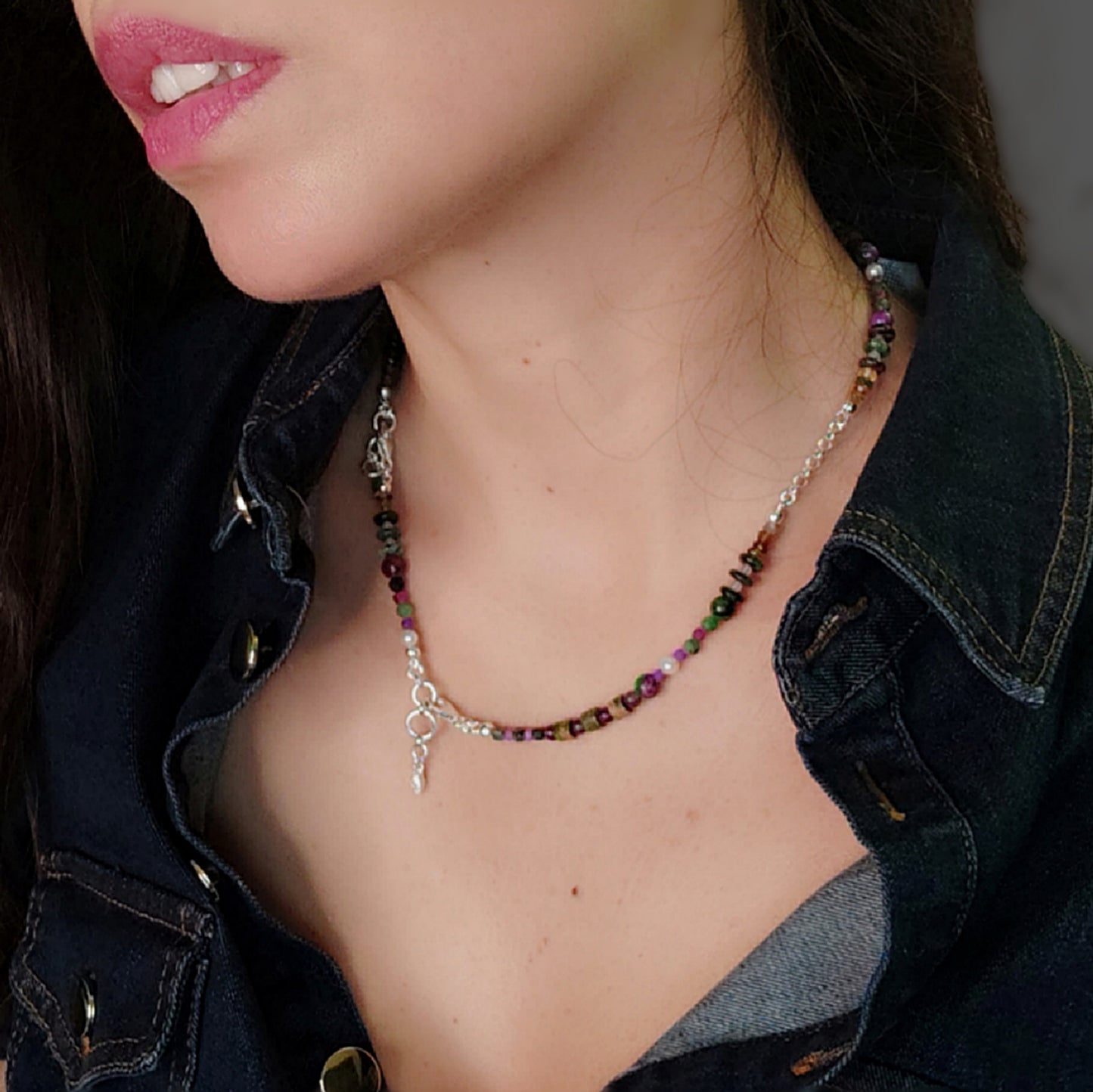 ST27 - Bracciale doppio/collana in argento 925 e pietre naturali