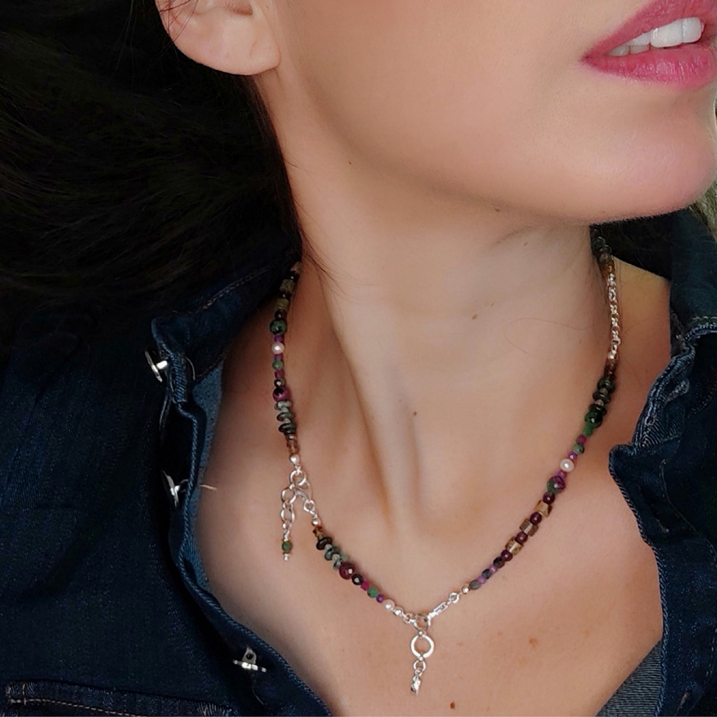 ST27 - Bracciale doppio/collana in argento 925 e pietre naturali