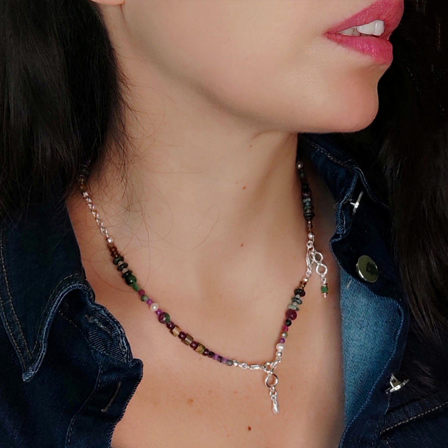 ST27 - Bracciale doppio/collana in argento 925 e pietre naturali