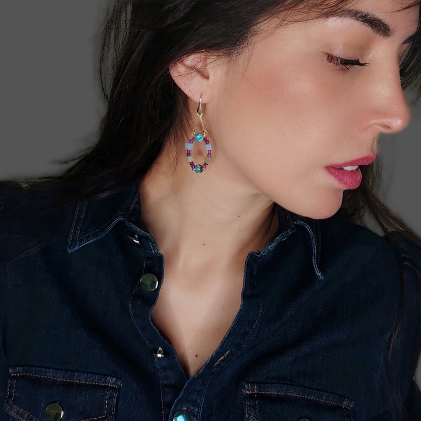 ST90 Orecchini in argento placcato oro 18k con pietre naturali