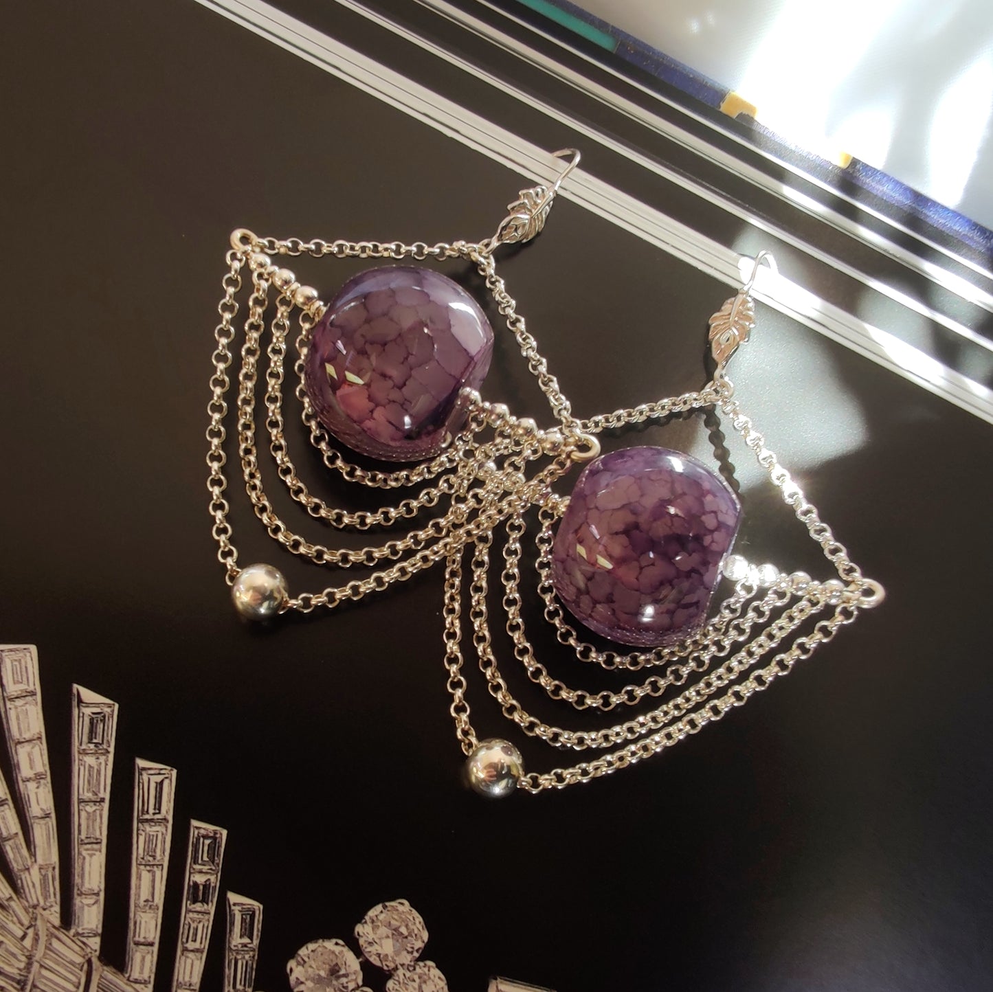 ST49 Silver earrings with purple agate