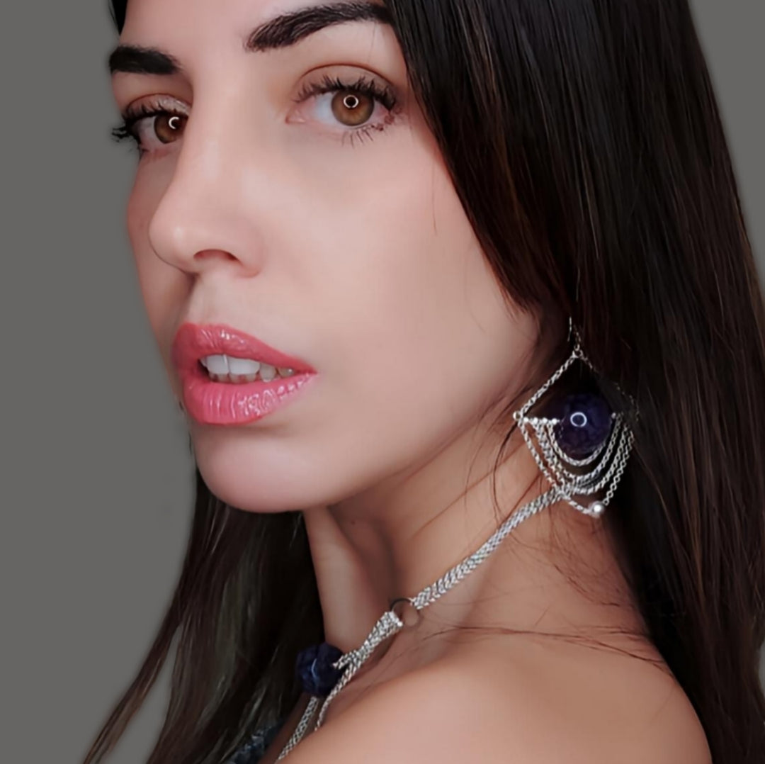 ST49 Silver earrings with purple agate