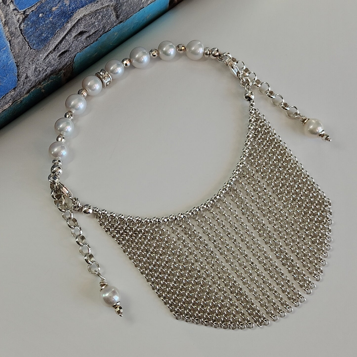 ST61 - Bracciale in argento 925 con perle naturali e zirconi