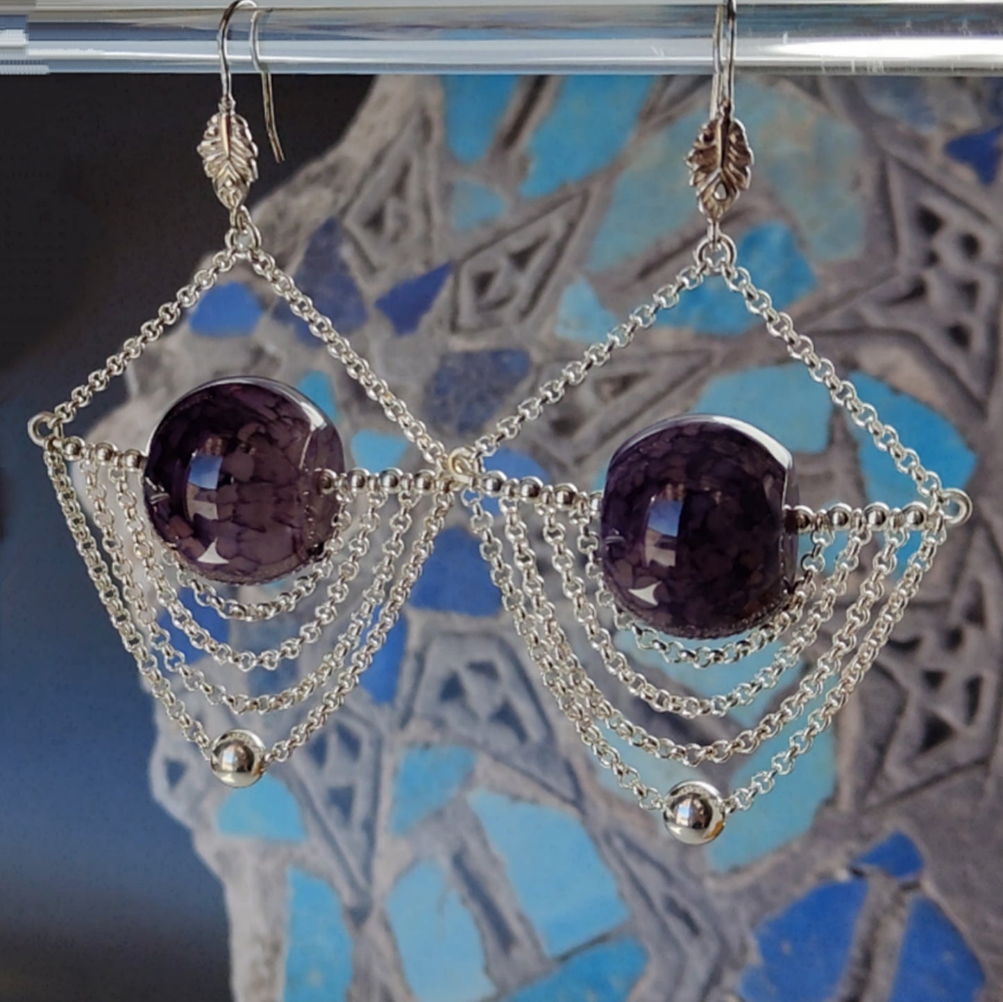 ST49 Silver earrings with purple agate