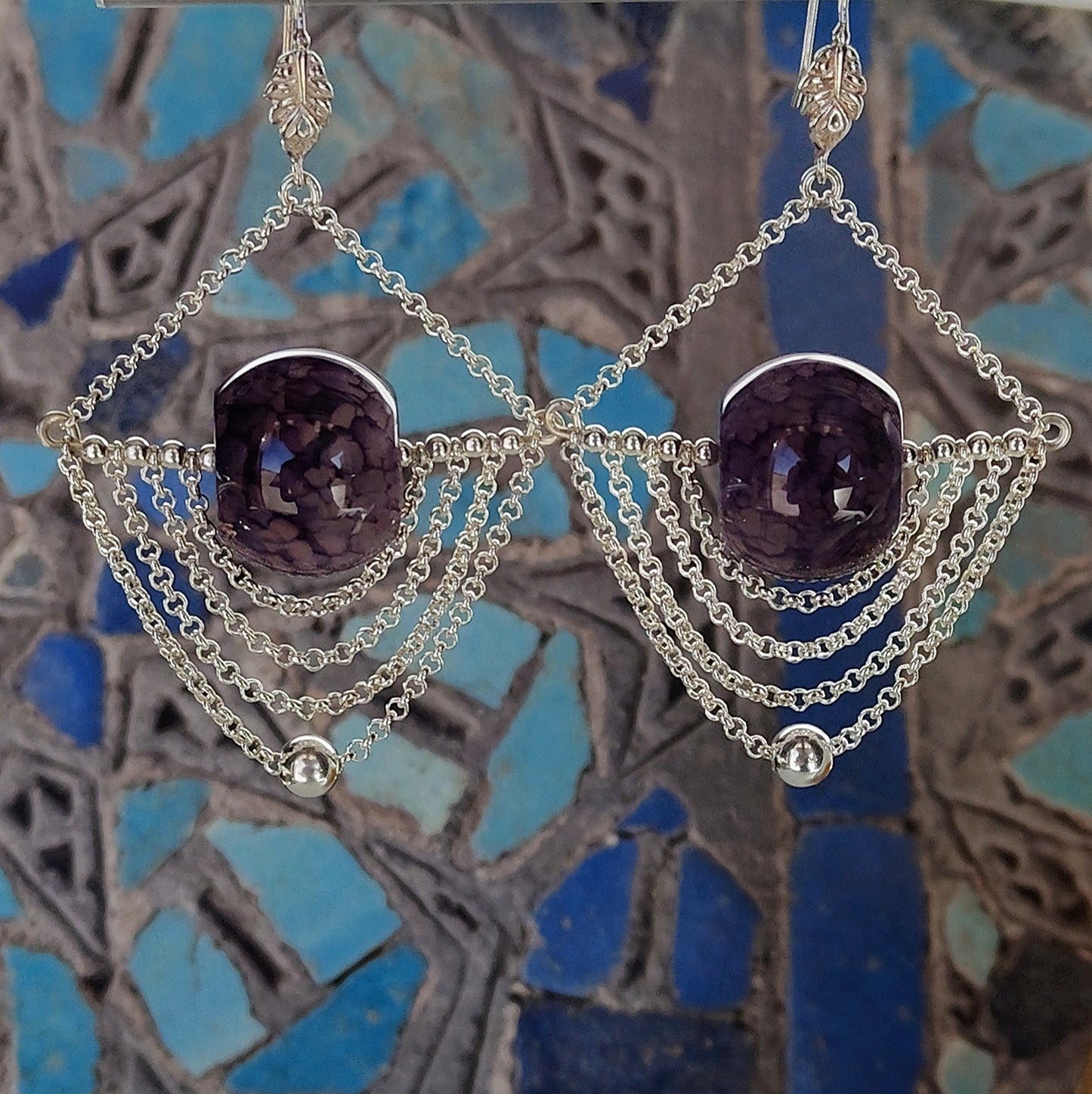 ST49 Silver earrings with purple agate